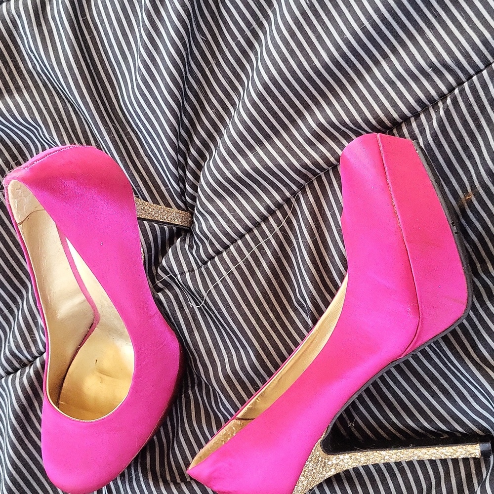 Candie's Vibrant Pink Heels with Gold Accents